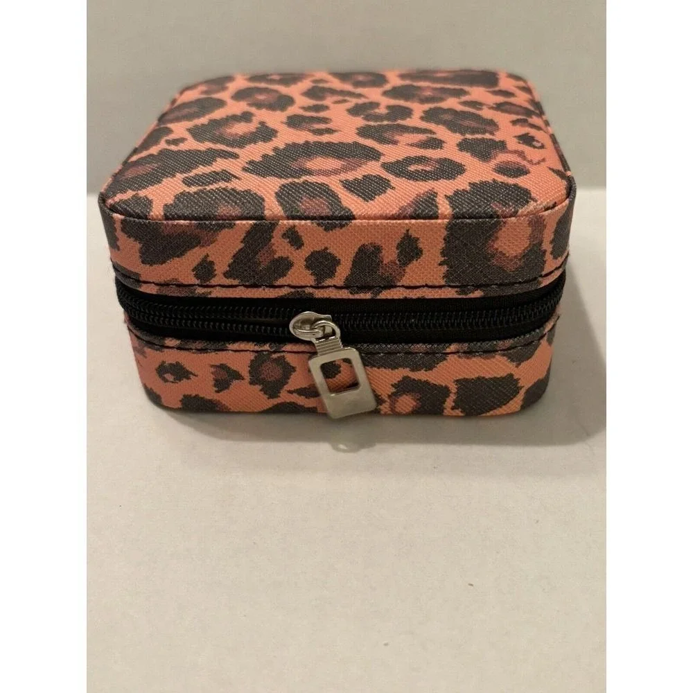 Unisex Animal Print Compact Travel Zippered Ring ‎ Earrings Necklace Jewelry Box